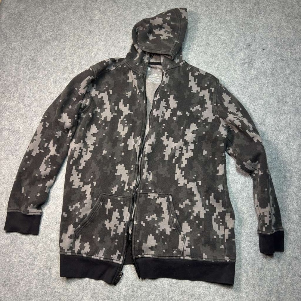 Xersion Hoodie Boys XL 18-20 Black Gray Camouflage Fleece Lined Kangaroo Pockets